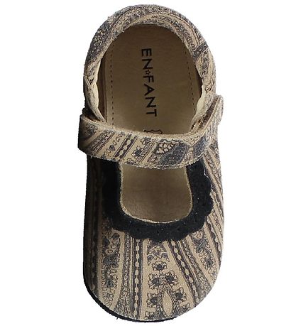 En Fant Ballerina Hjemmesko - Beige m. Mønster/Velcro