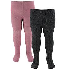 Minymo Strømpebukser - 2-pak - Rosa/Sort m. Glimmer