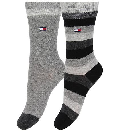 Tommy Hilfiger Strømper - 2-pak - Stripe - Sortstribet/Gråmelere