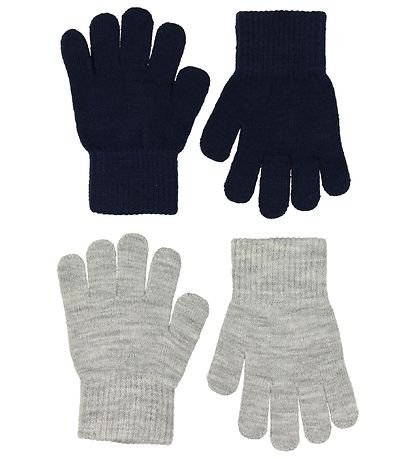 Melton Handsker - 2-pak - Strik - Gråmeleret/Navy