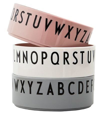 Design Letters Skål - 3-pak - Rosa/Hvid/Grå m. Bogstaver