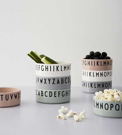 Design Letters Skål - 3-pak - Grøn/Hvid/Grå m. Bogstaver