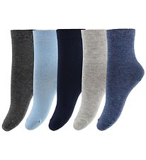 Minymo Strømper - 5-pak - Navy/Blå/Gråmeleret