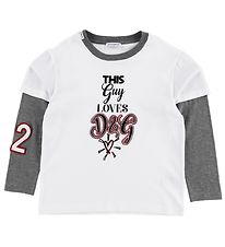 Dolce & Gabbana Bluse - Millennials - Hvid/Grå m. Print/Patches Dolce & Gabbana Bluse - Millennials - Hvid/Grå m. Print/Patches