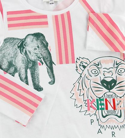 Kenzo Bluse - Hvid m. Tiger/Elefant