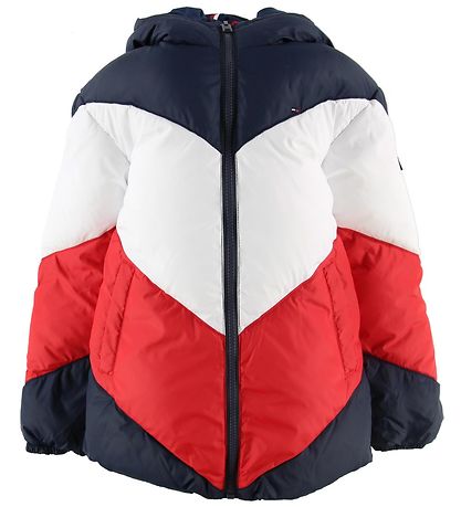 Tommy Hilfiger Dynejakke - Vendbar - Navy/Rød/Hvid