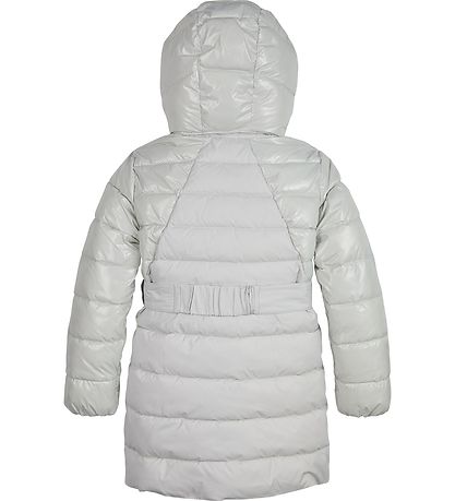 Calvin Klein Dynefrakke - Mixed Media Belted Puffer - Stone Grey