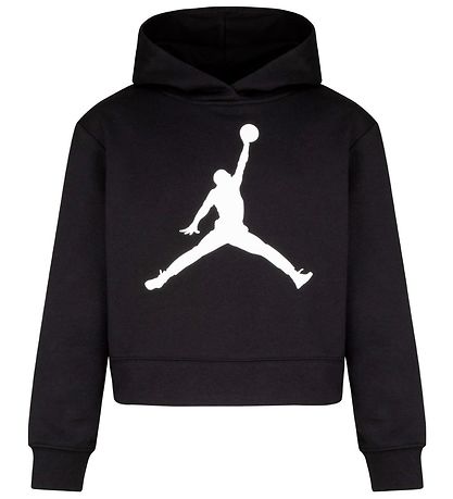 Jordan Hættetrøje - Cropped - Jumpman Core - Sort m. Hvid