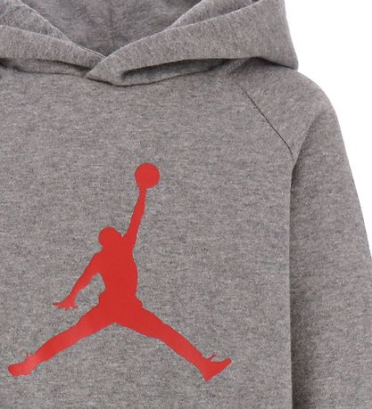 Jordan Hættetrøje - Jumpman Logo - Gråmeleret m. Rød