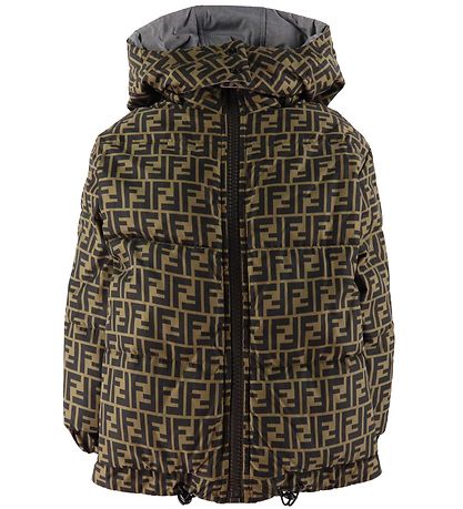 Fendi Dunjakke - Vendbar - Gråmeleret/Brun m. Allover Logo