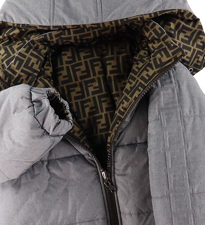 Fendi Dunjakke - Vendbar - Gråmeleret/Brun m. Allover Logo