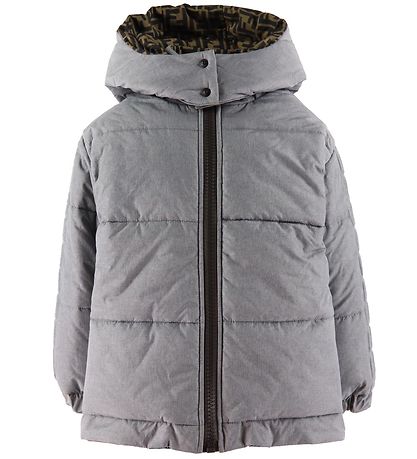 Fendi Dunjakke - Vendbar - Gråmeleret/Brun m. Allover Logo