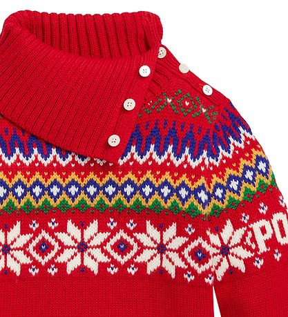 Polo Ralph Lauren Bluse - Bomuld/Uld - Fair Isle - Rød m. Mønste