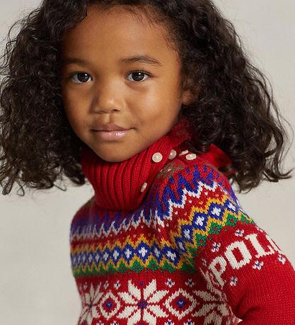 Polo Ralph Lauren Bluse - Bomuld/Uld - Fair Isle - Rød m. Mønste