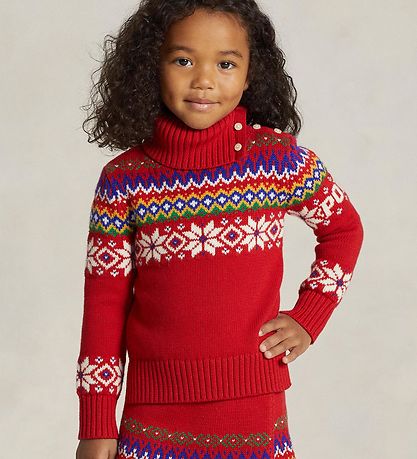 Polo Ralph Lauren Bluse - Bomuld/Uld - Fair Isle - Rød m. Mønste