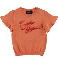 Emporio Armani T-shirt - Strik - Koralrød m. Pailletter
