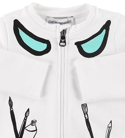 Emporio Armani Sæt - Cardigan/Sweatpants - Hvid/Turkis m. Pensle