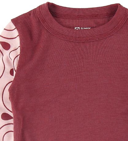Katvig Bluse - Uld - Rød/Rosa m. Æbler