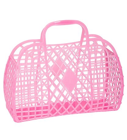 Sun Jellies Stor Foldekurv - Retro - 37x30x11 cm - Neon Pink