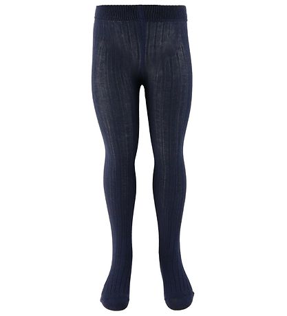 Minymo Strømpebukser - 2-pak - Solid Rib - Navyblå/Blåmeleret