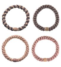 Kknekki Hårelastikker - 4-pak - Brun/Rosa Glimmer/Beige Glimmer