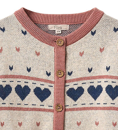 Fliink Cardigan - Bomuld/Uld - Nova - Multi Heart - Sandshell