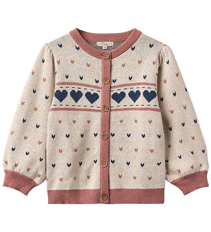 Fliink Cardigan - Bomuld/Uld - Nova - Multi Heart - Sandshell