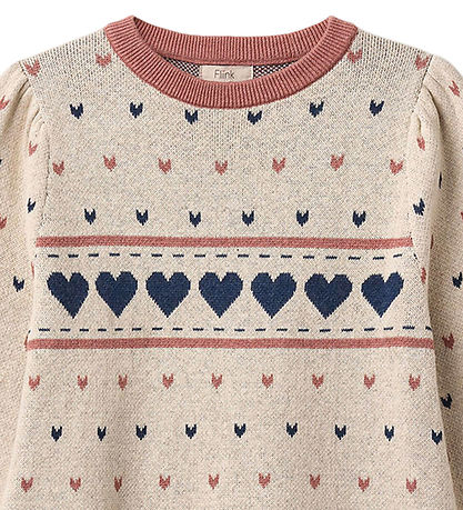 Fliink Kjole - Bomuld/Uld - Nova - Multi Heart - Sandshell