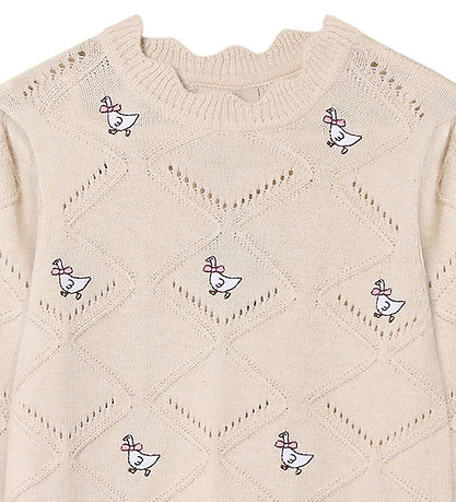 Fliink Bluse - Strik - Alon - Goose - Sandshell m. Hulmønster
