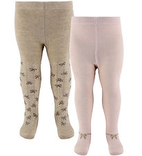 Minymo Strømpebukser - 2-pak - Shell/beige m. Sløjfer