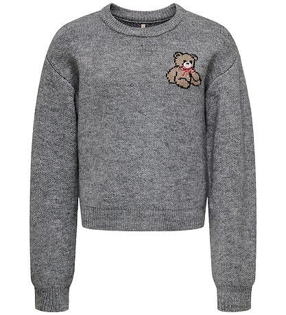 Kids Only Bluse - Strik - KogTeddy - Medium Grey Melange/Teddy