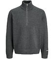 Jack & Jones Bluse - Strik - Half Zip - JorNorrebro - Dark Grey 