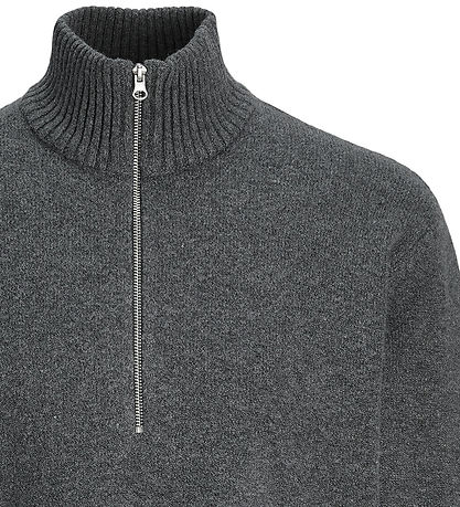 Jack & Jones Bluse - Strik - Half Zip - JorNorrebro - Dark Grey 