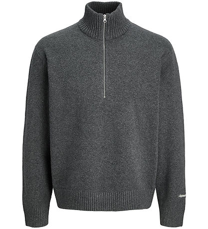 Jack & Jones Bluse - Strik - Half Zip - JorNorrebro - Dark Grey 