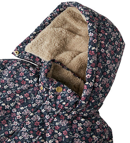 Name It Vinterjakke - NmfSnow05 - Dark Sapphire m. Blomster