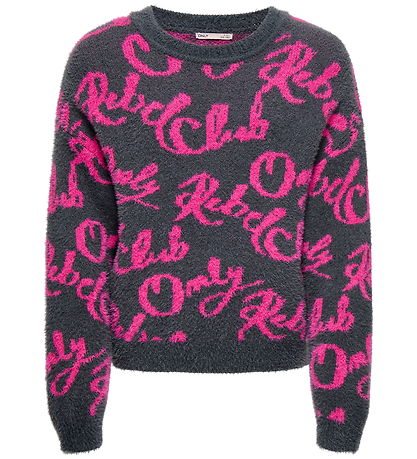 Kids Only Bluse - Strik - KogDina - Blackened Pearl/Magenta