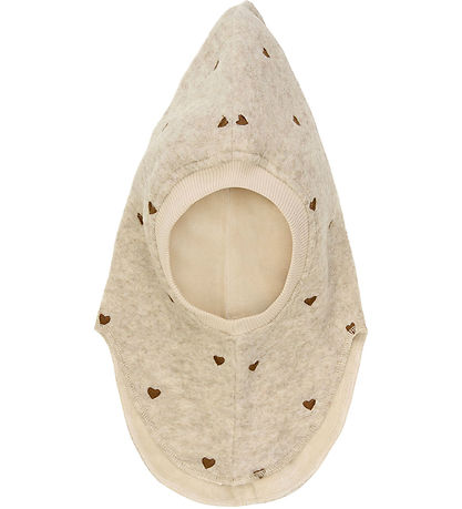 Huttelihut Elefanthue - Uld - 2-lags - Sand Melange m. Hjerter