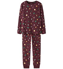 Name It Nattøj - 2-delt - NknVismas - Burgundy/Xmas AOP