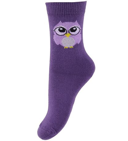 Fuzzies Strømper - 2-Pak - Lilla m. Ugle