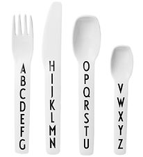 Design Letters Melamin Bestik - 4 stk - Hvid m. Alfabet
