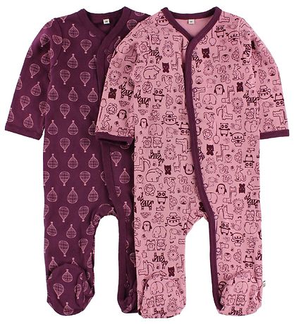 Pippi Natdragter m/f - 2-pak - Rosa/Lilla m. Print