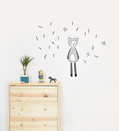 Fabelab Wallstickers - Dreamy Friend Cat - Grå m. Kat