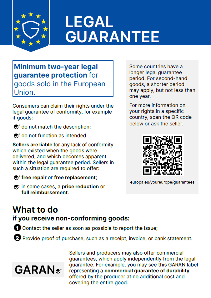 Legal guarantee - EU notice on consumer rights