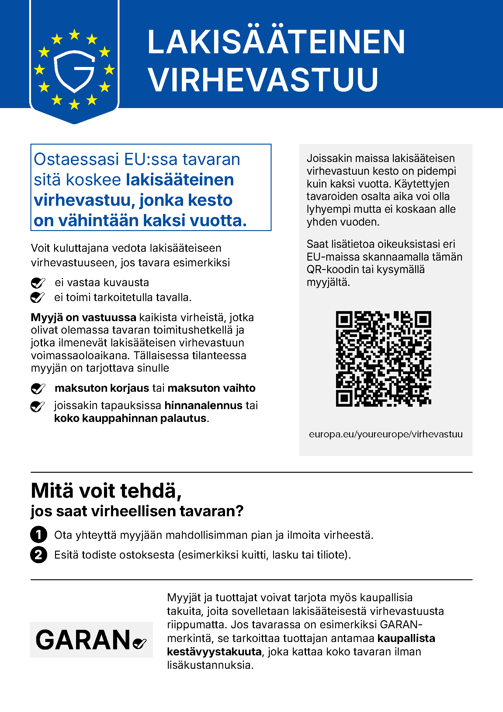 Lakisääteinen takuu - EU-ilmoitus kuluttajanoikeuksista