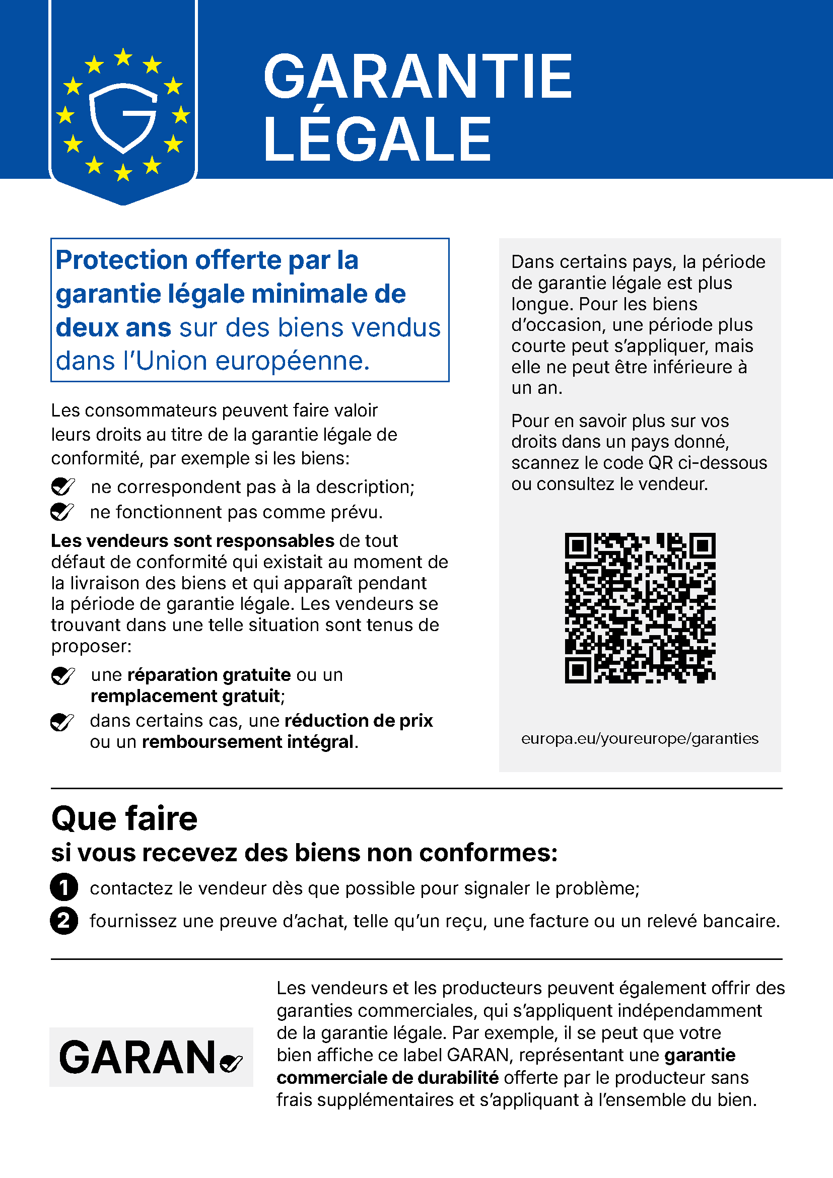 Garantie légale - Avis UE sur les droits des consommateurs