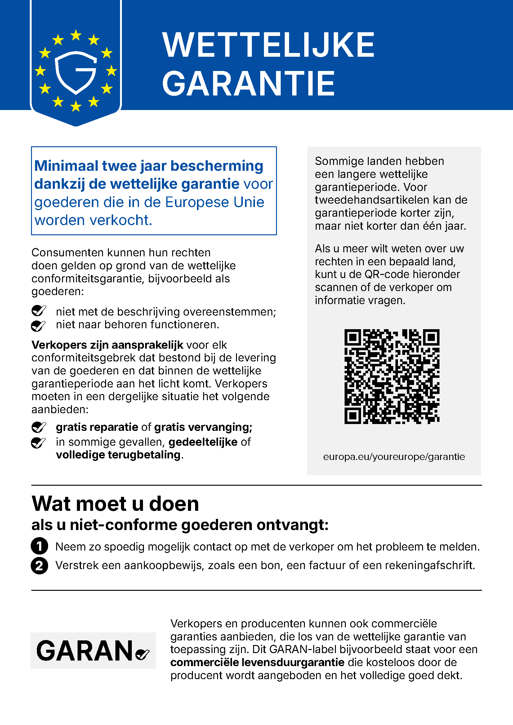 Wettelijke garantie - EU-kennisgeving inzake consumentenrechten