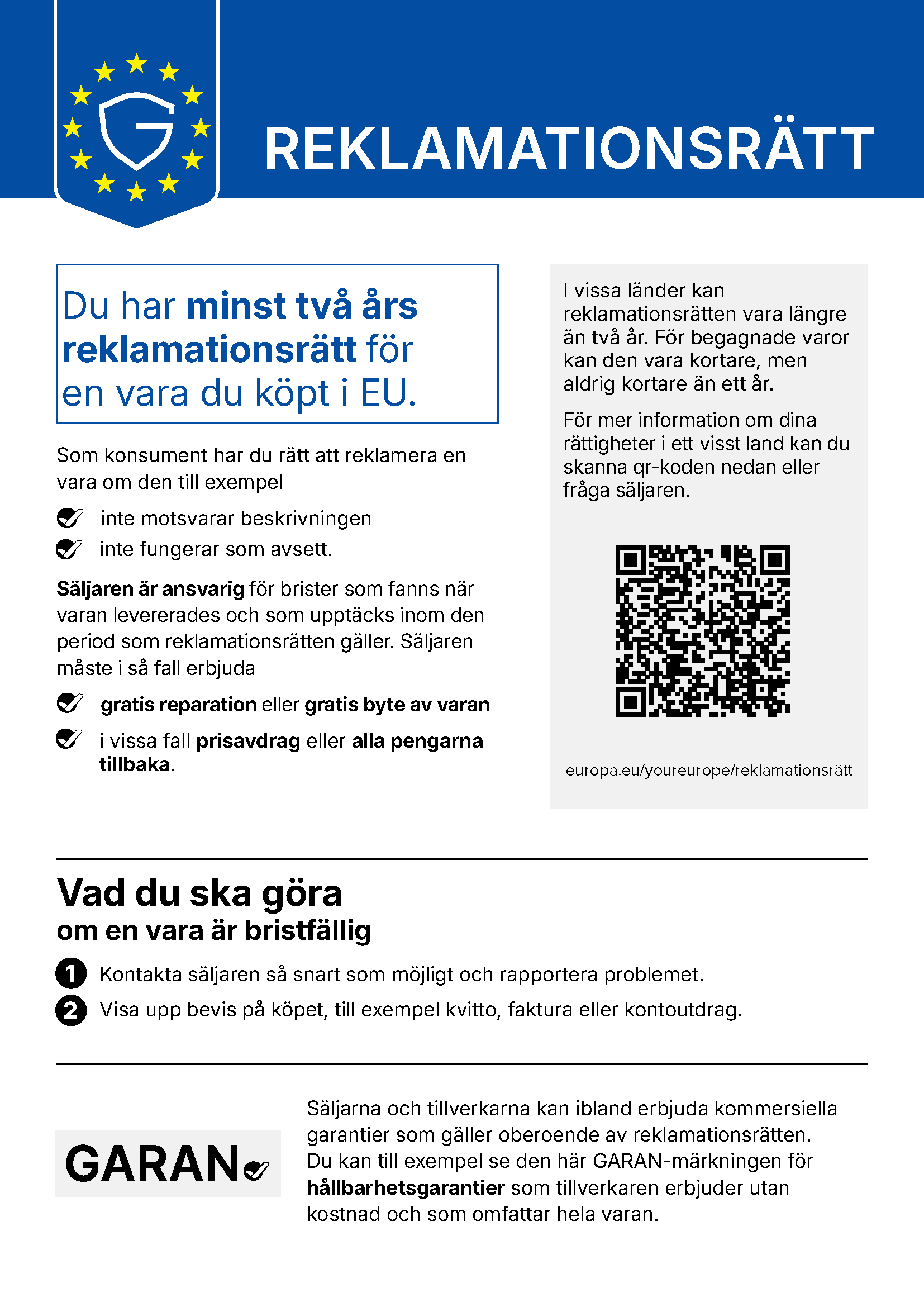Lagstadgad garanti - EU-meddelande om konsumenträttigheter