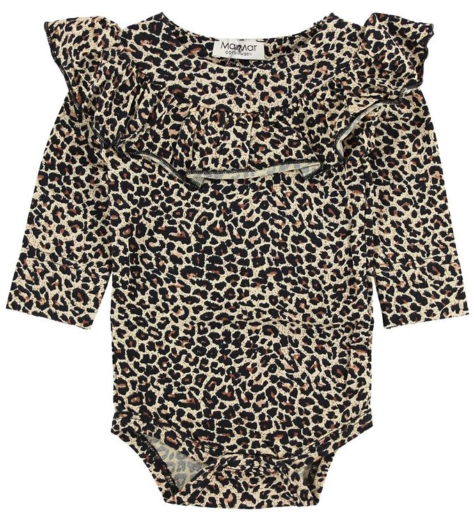 MarMar Bibbi Langærmet Body m. Flæse - Brun Leopardprint