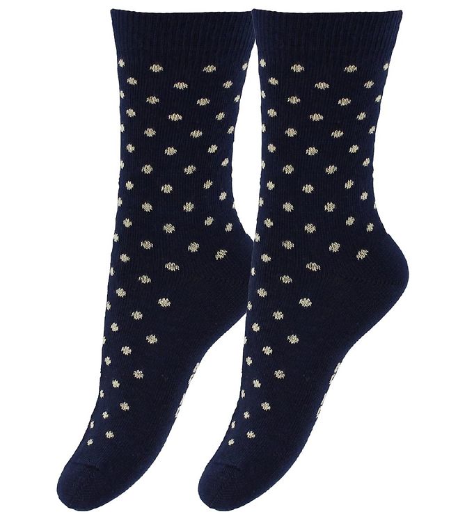 Fuzzies Strømper 2-Pak - Navy m. Beige Prikker