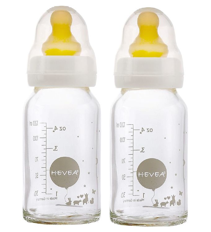 Hevea Sutteflasker - 2-pak - Glas & Naturgummi - Hvid Hevea Sutteflasker - 2-pak - Glas & Naturgummi - Hvid